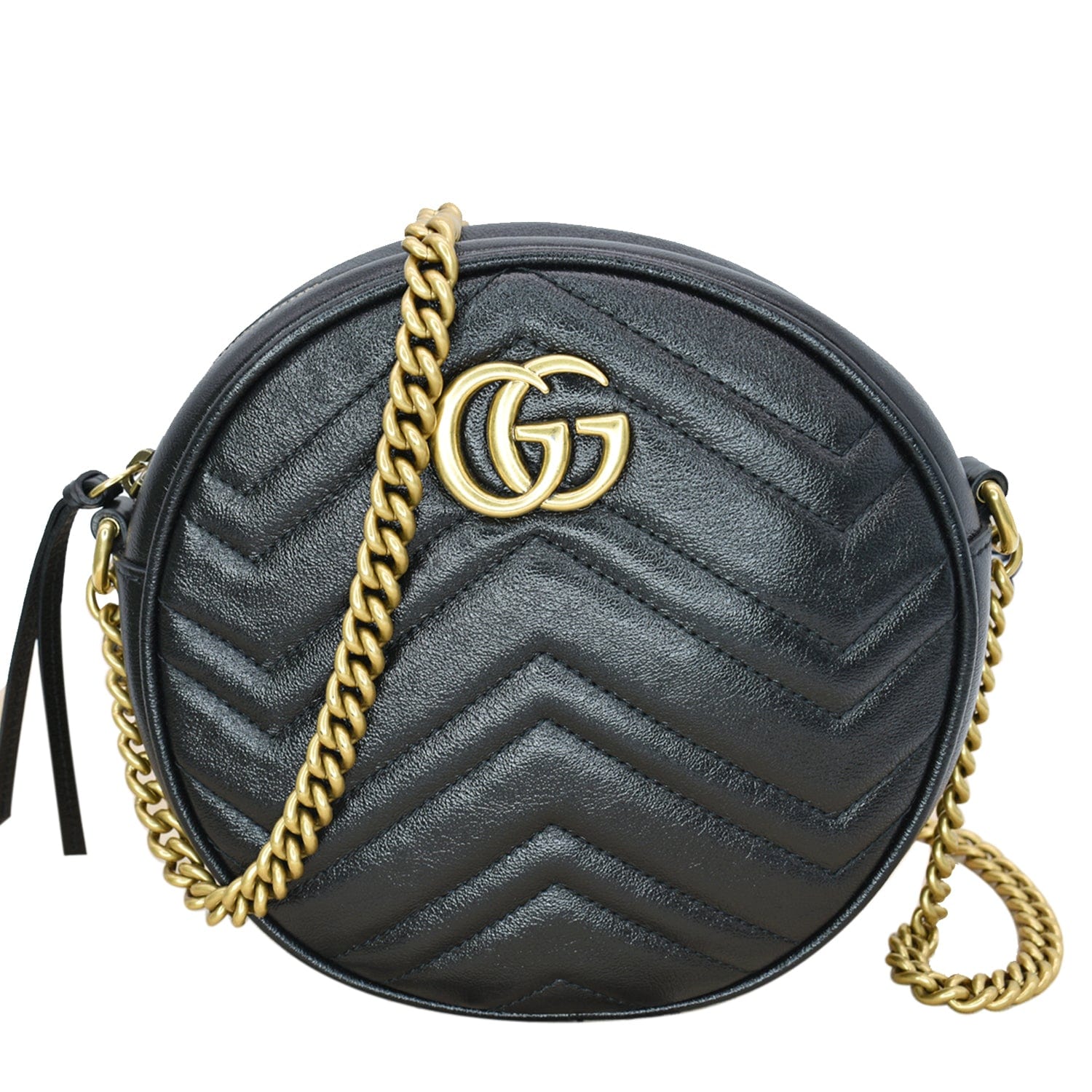 GUCCI Gucci Marmont Mini Round Leather Crossbody Bag Black 550154