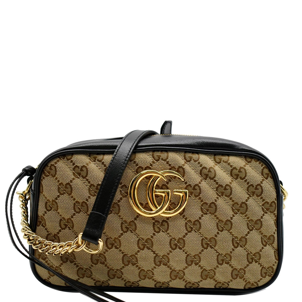 GUCCI Gucci Marmont Small Matelasse Canvas Leather Crossbody Bag Beige 447632
