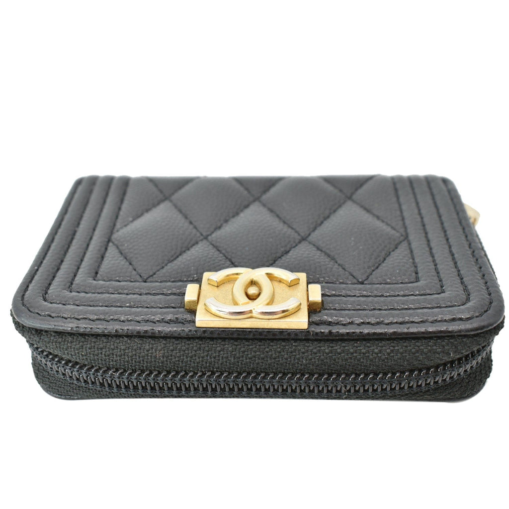 Chanel Boy Small Zipped Quilted Caviar Coin Purse Wallet Black