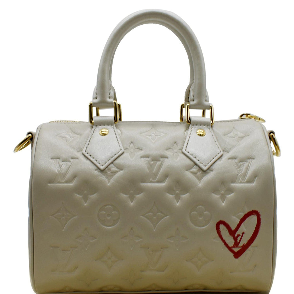 LOUIS VUITTON Speedy Limited Edition Bandouliere 22 Embossed Leather Shoulder Bag Ivory