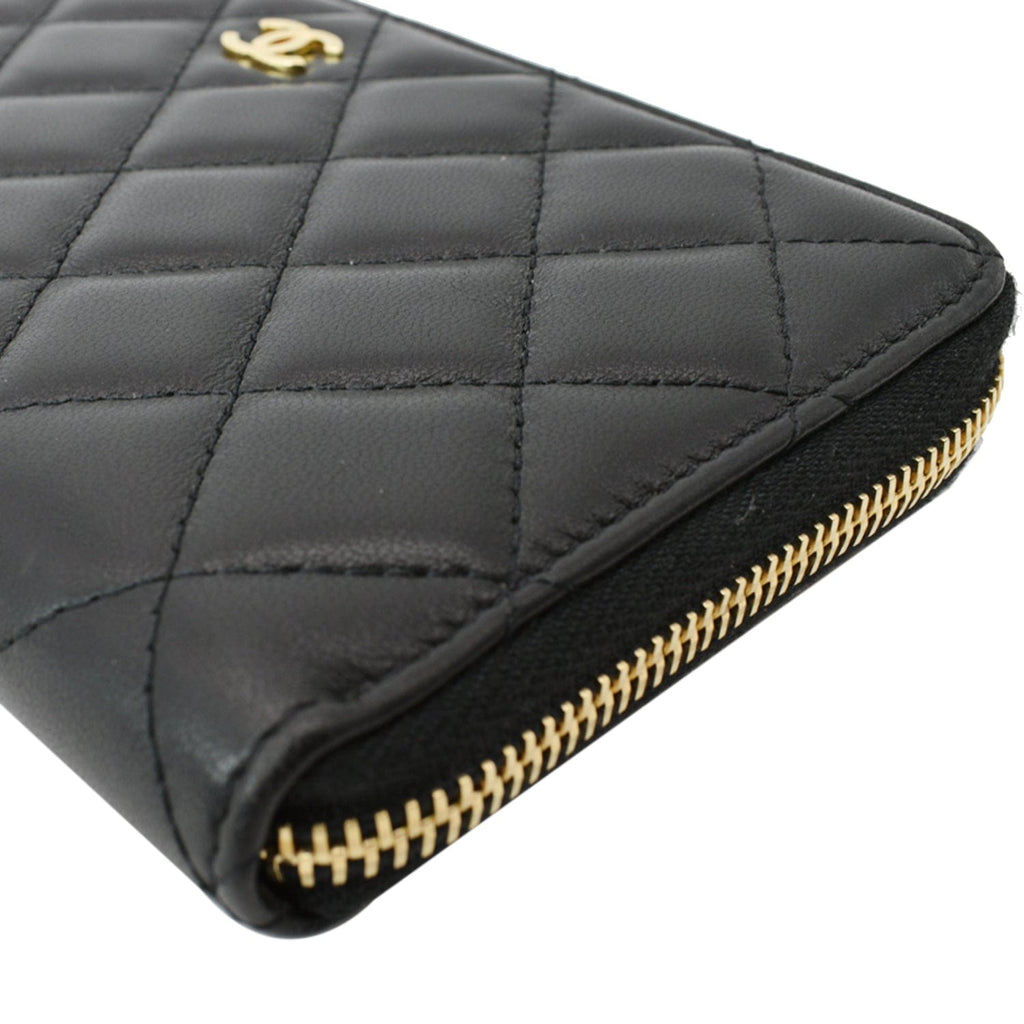 Chanel Quilted Leather Zip Around Wallet Black