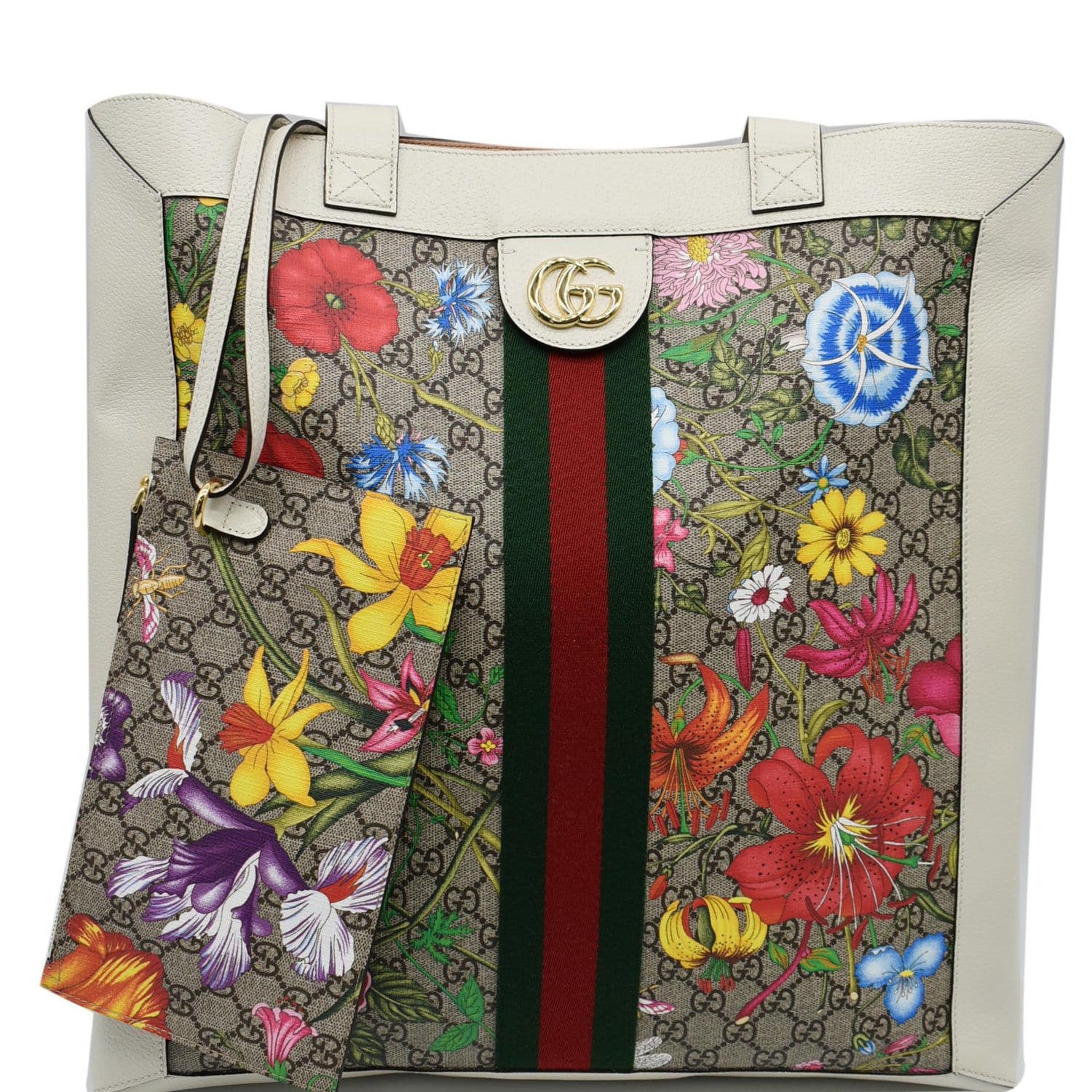 GUCCI Ophidia Gucci Flora Vertical Shopping Tote Bag White 519335