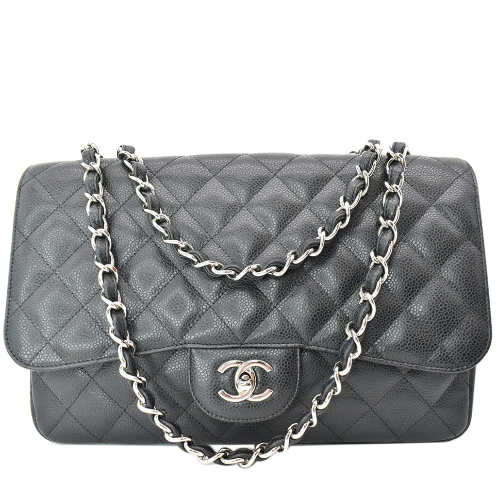 Chanel Jumbo Classic Single Flap Caviar Leather Shoulder Bag Black