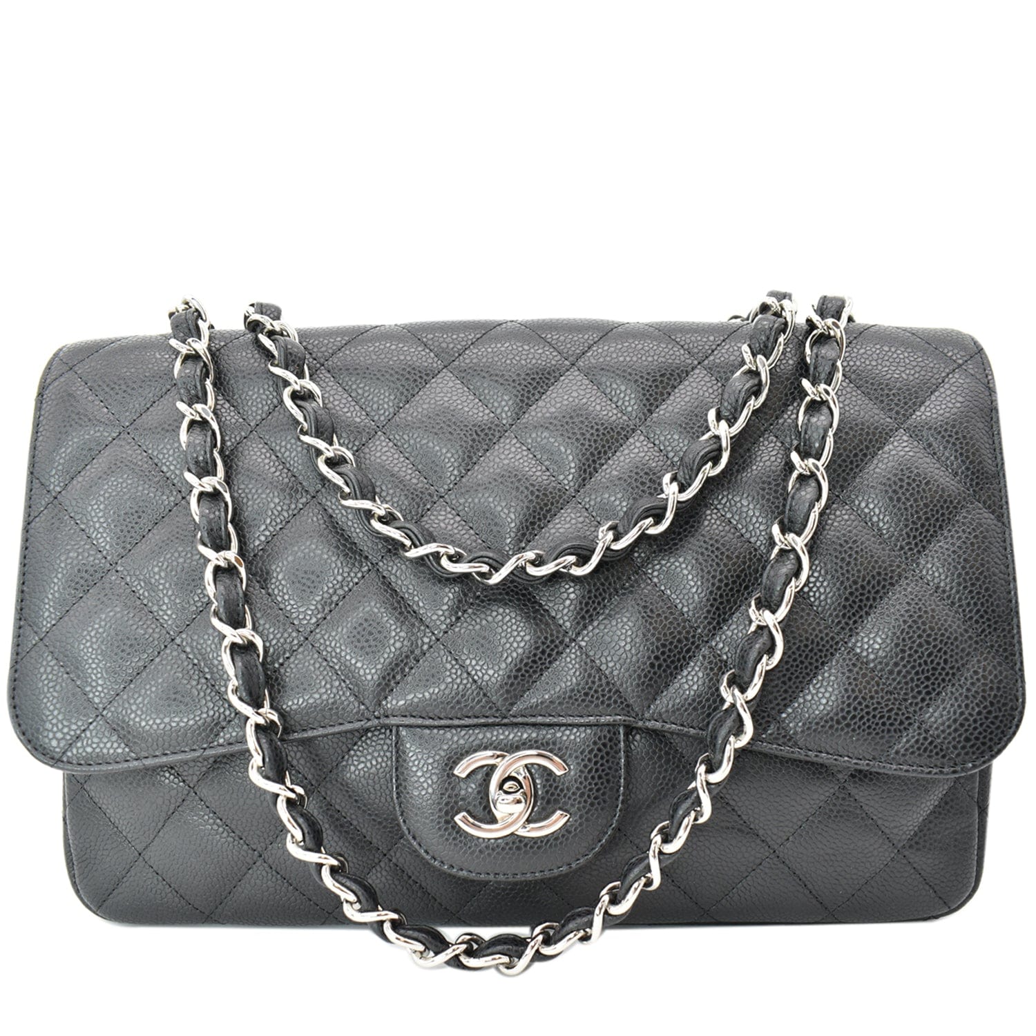 Chanel Jumbo Classic Single Flap Caviar Leather Shoulder Bag Black