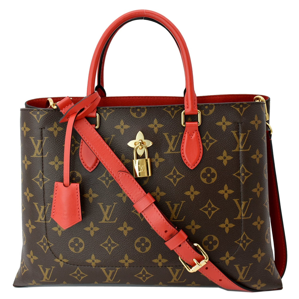LOUIS VUITTON Flower Monogram Canvas Tote Bag Red