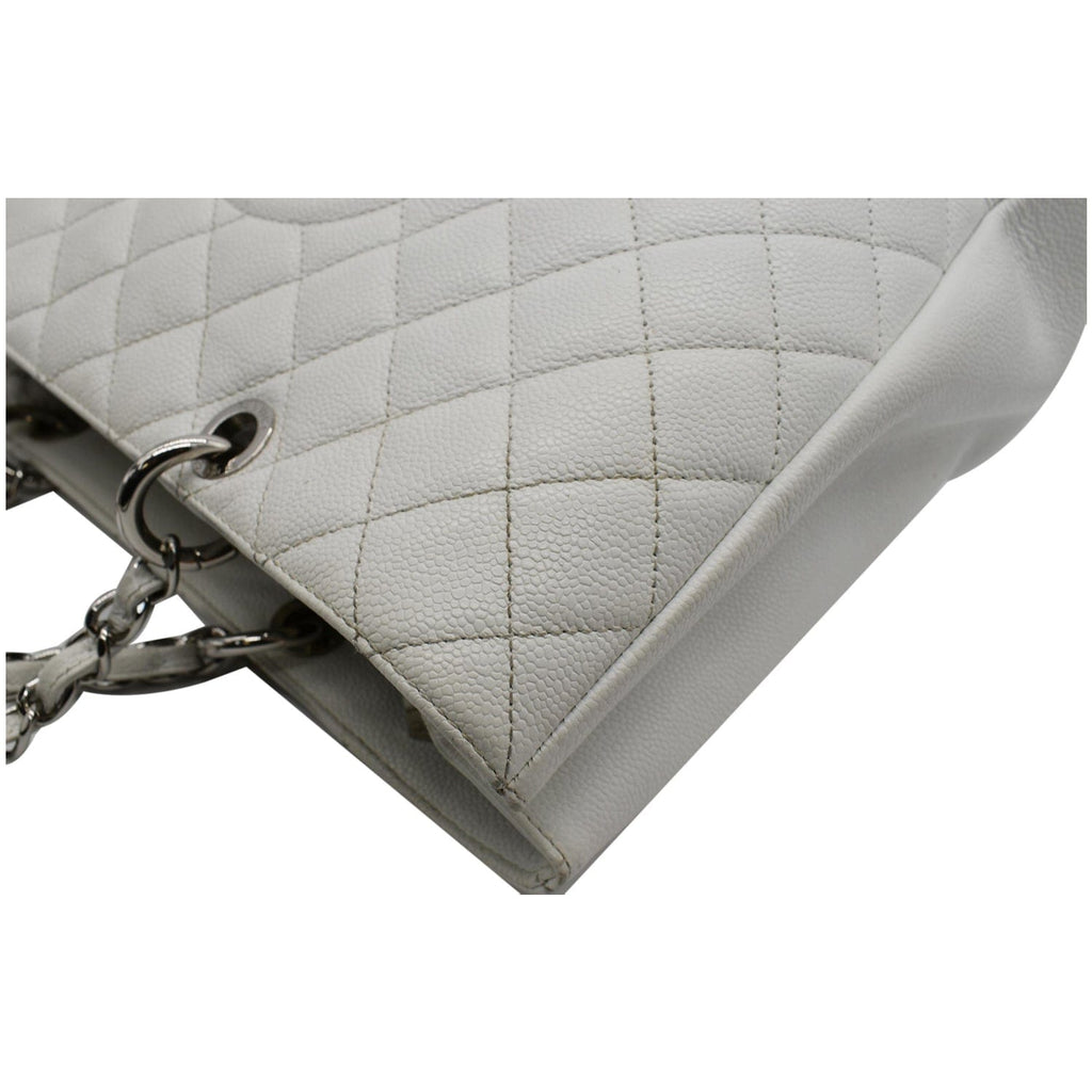 Chanel XL Grand Quilted Caviar Leather Shopping Tote Bag White