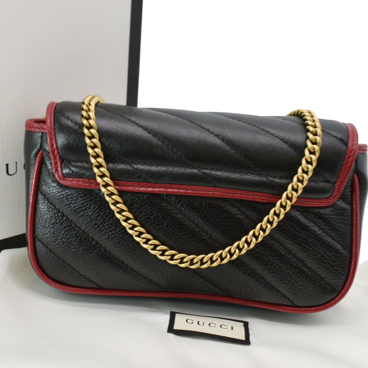 GUCCI Gucci Marmont Mini MatelassÃ© Leather Shoulder Crossbody Bag Black/Cerise 574969