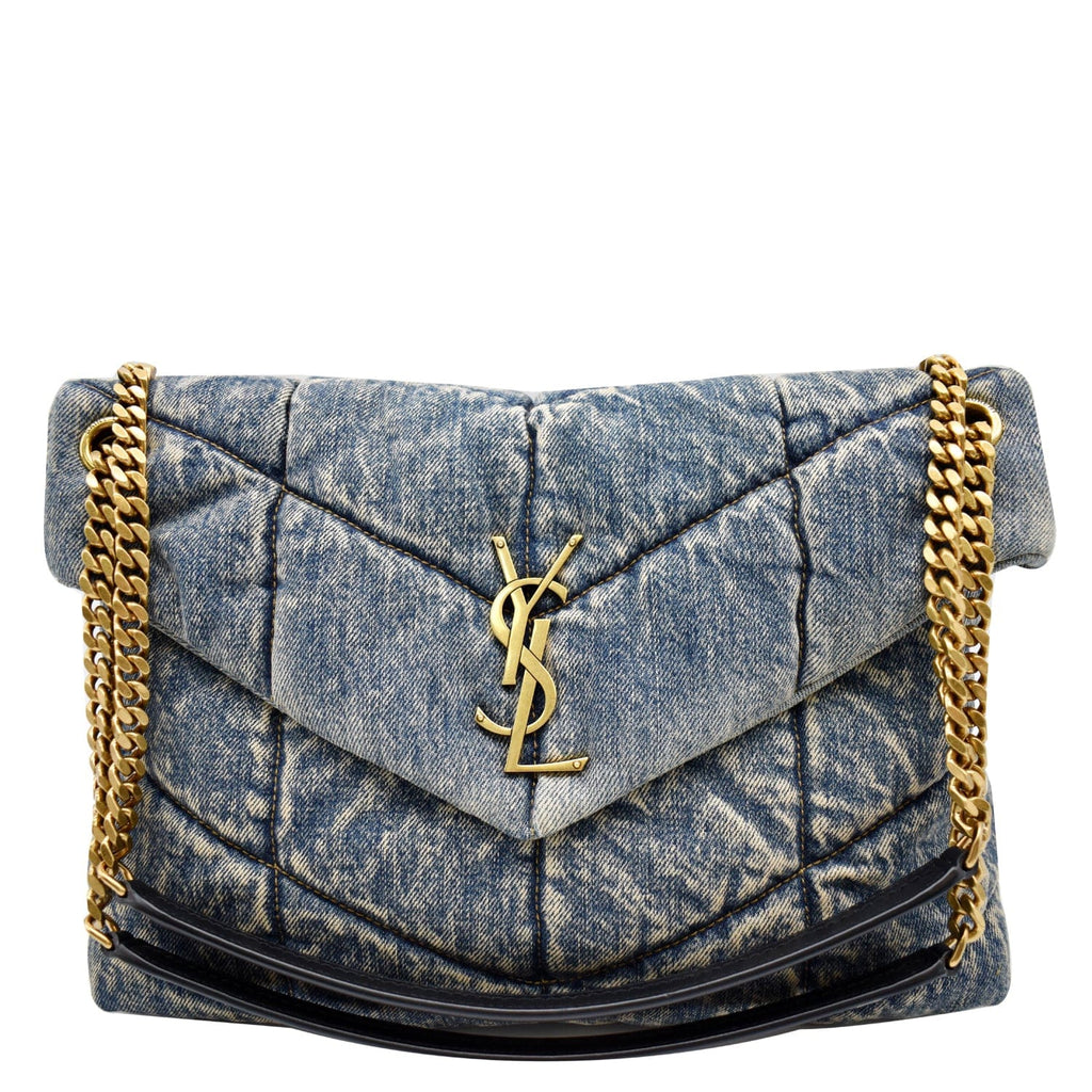 YVES SAINT LAURENT  Puffer Medium Denim Canvas Shoulder Bag Blue