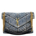 YVES SAINT LAURENT  Puffer Medium Denim Canvas Shoulder Bag Blue
