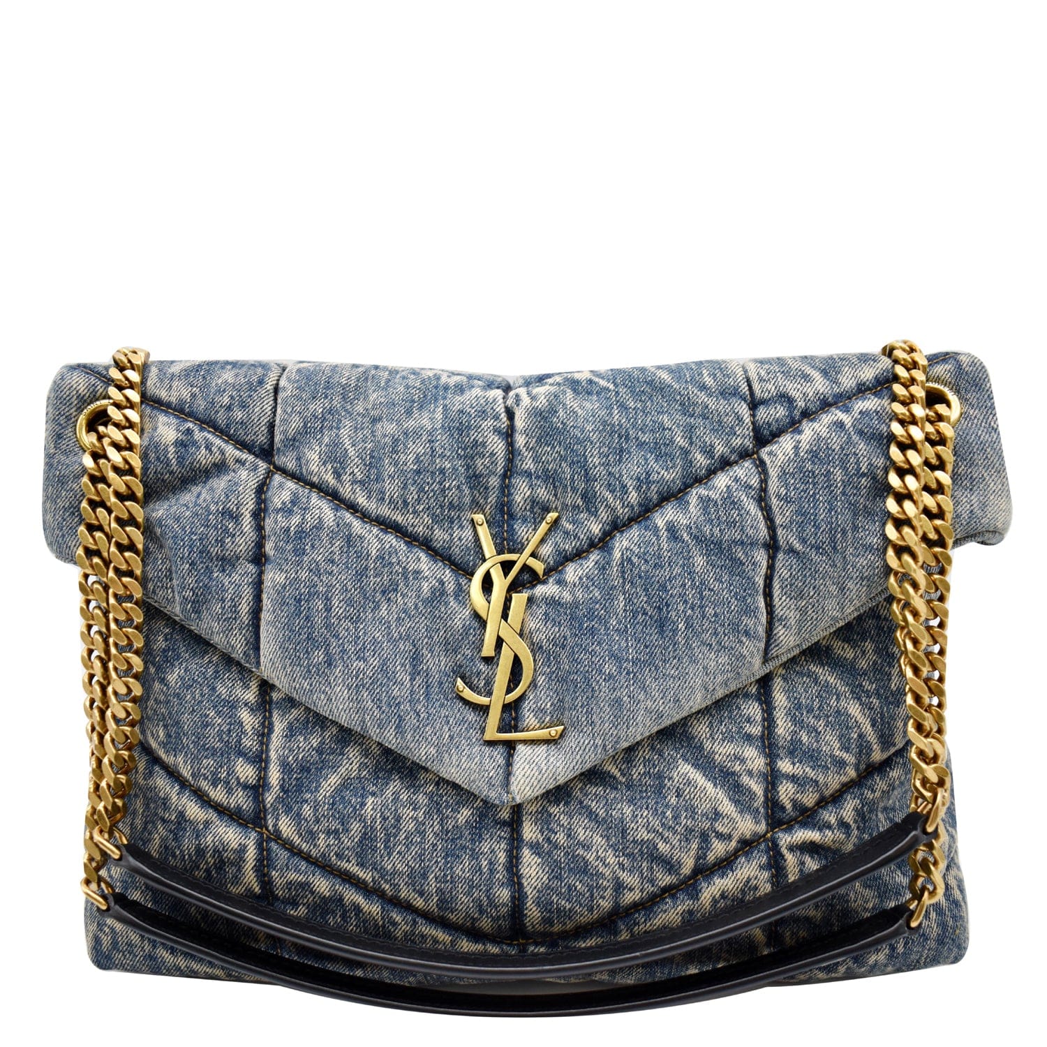 YVES SAINT LAURENT  Puffer Medium Denim Canvas Shoulder Bag Blue