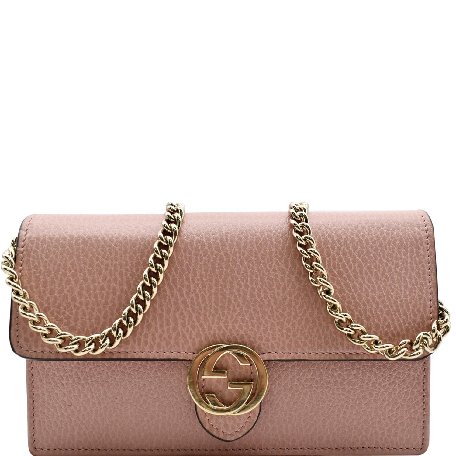 GUCCI Dollar Interlocking G  Leather Chain Wallet Crossbody Bag Soft Pink 510314