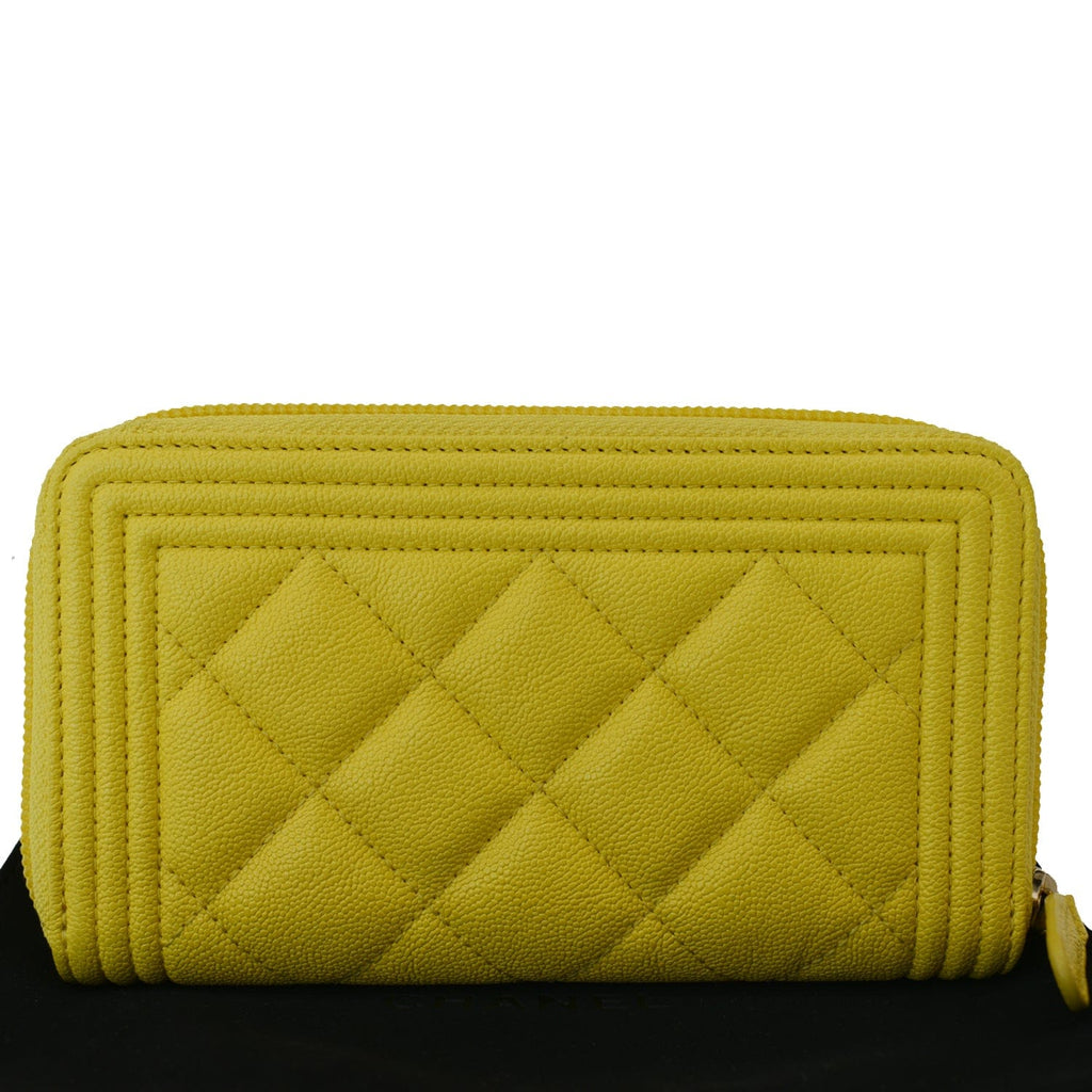 Chanel Boy Caviar Quilted Zip Around Wallet Yellow