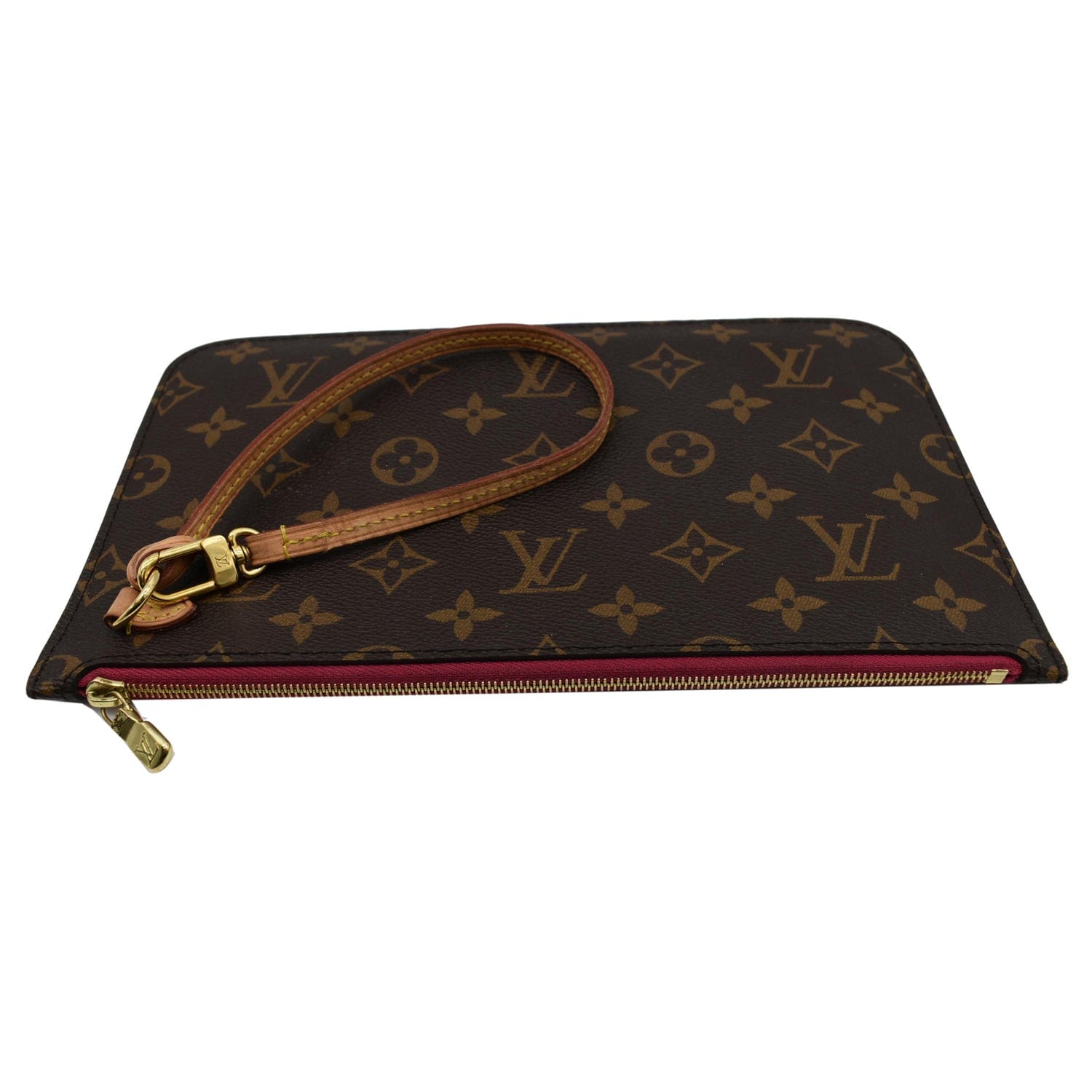 LOUIS VUITTON Neverfull MM Monogram Canvas Pochette Wristlet Pouch Brown