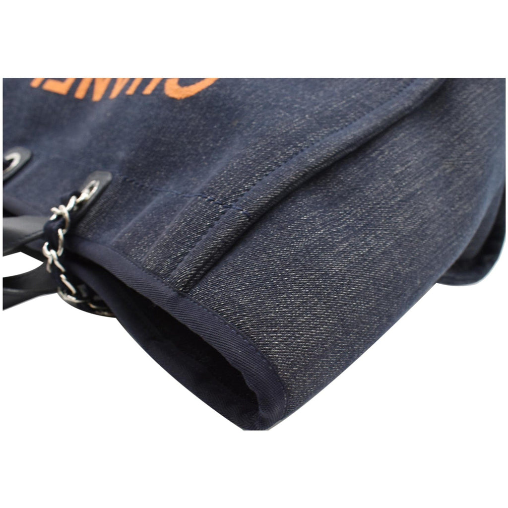 Chanel Deauville Large Denim Shopping Tote Bag Dark Blue