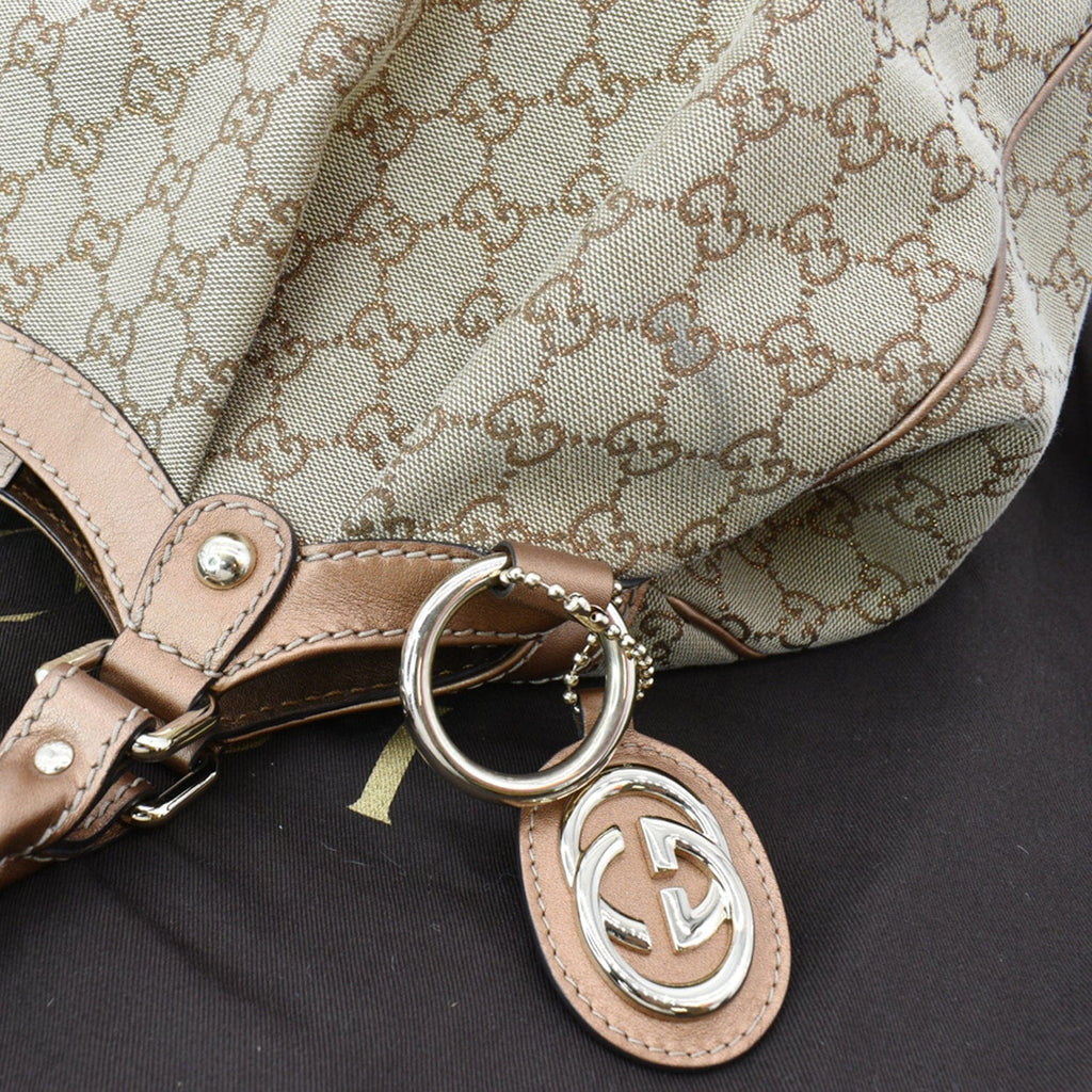 GUCCI Sukey Medium Gucci Canvas Tote Bag Beige 211944