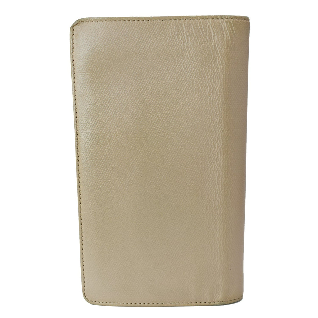 Chanel Long Coco Button Bi-Fold Caviar Leather Wallet Beige