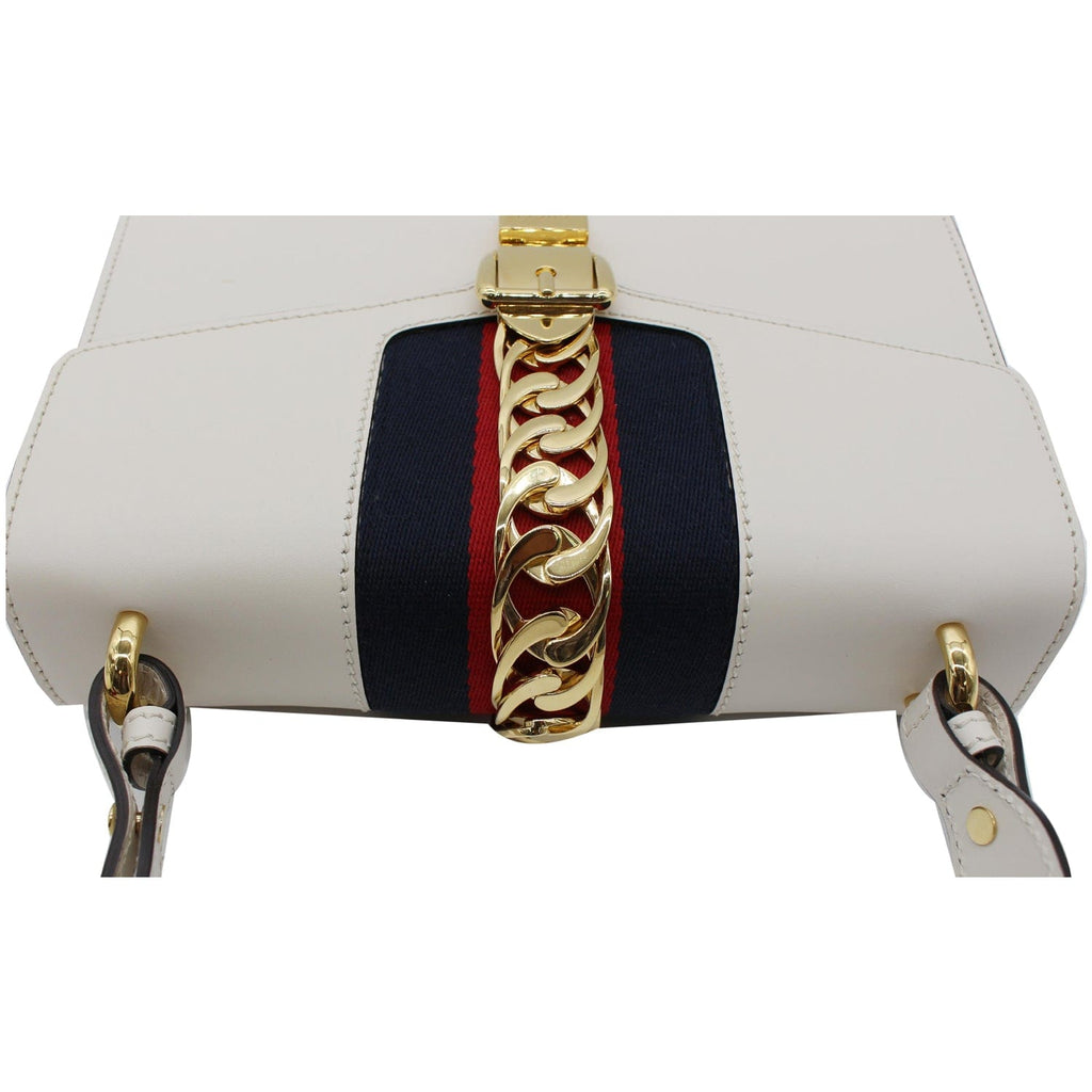 GUCCI Sylvie Small  Top Handle Bag White 421828