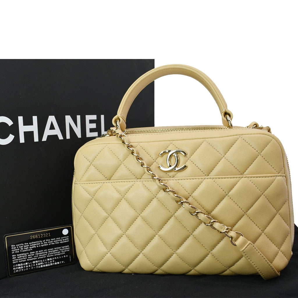 Chanel Trendy CC Bowling Quilted Leather Shoulder Bag Beige