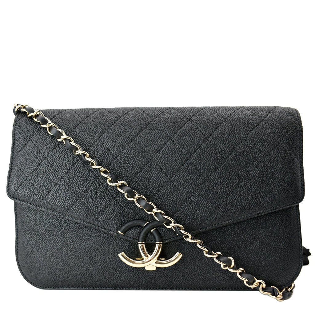 Chanel Thread Around Caviar Leather Chain Flap Crossbody Bag Black