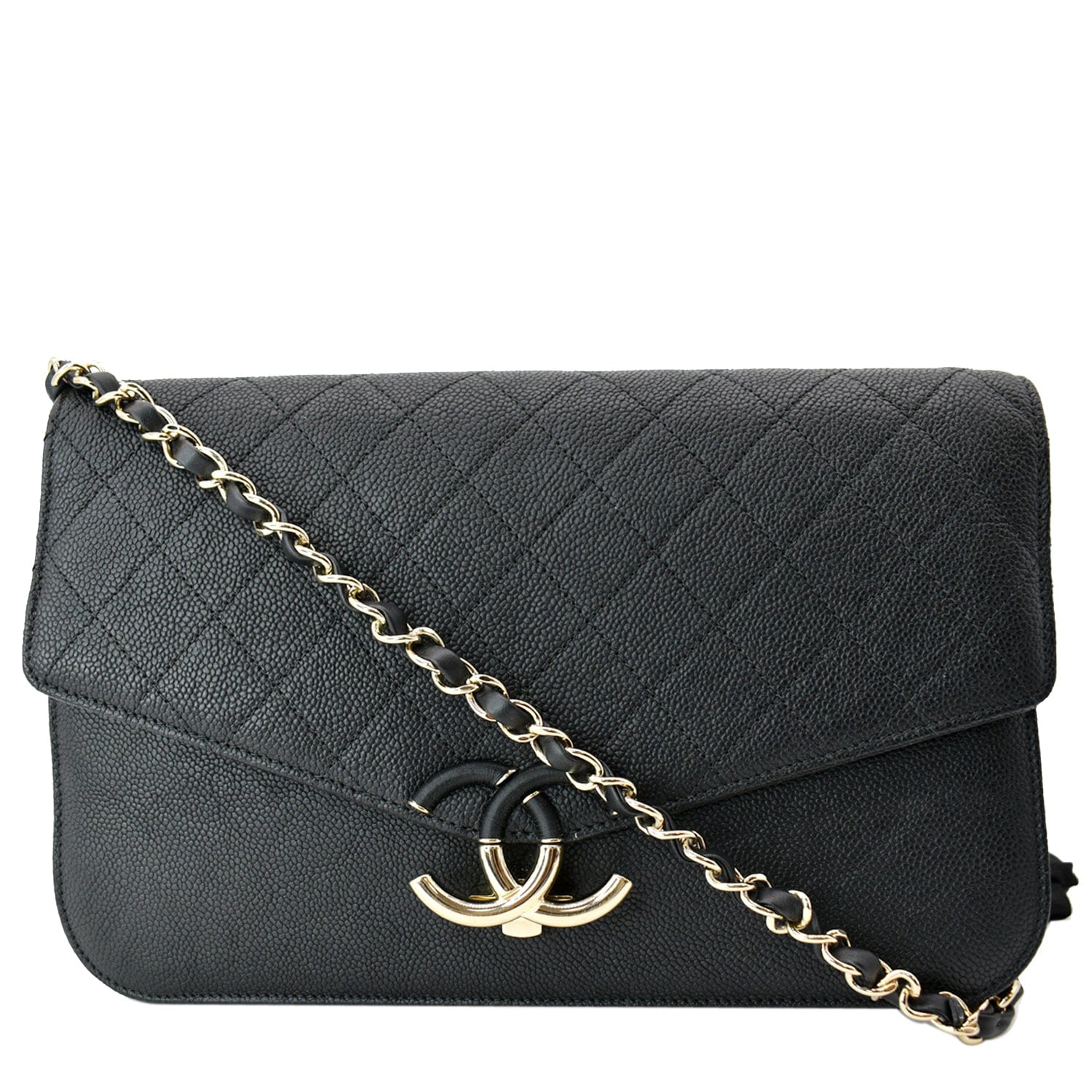 Chanel Thread Around Caviar Leather Chain Flap Crossbody Bag Black