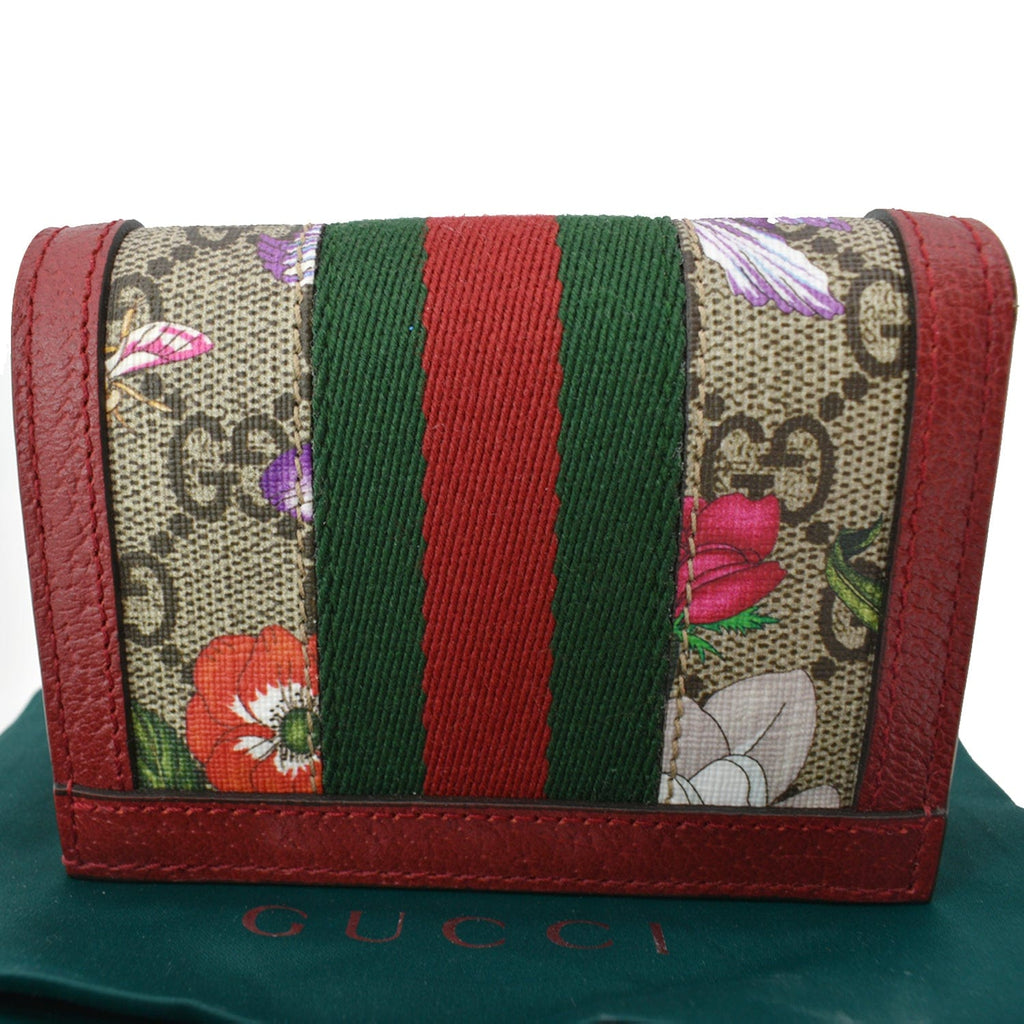 GUCCI Ophidia Flora Gucci Supreme Canvas Card Case Wallet Red 523155 - 10% Off