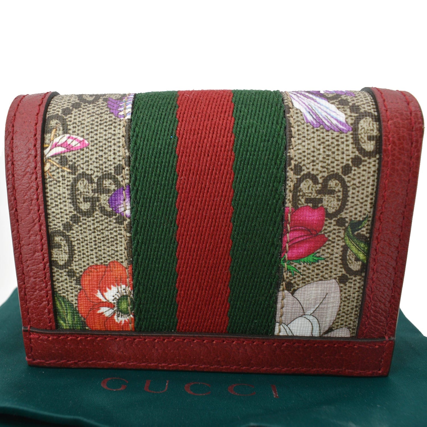 GUCCI Ophidia Flora Gucci Supreme Canvas Card Case Wallet Red 523155 - 10% Off