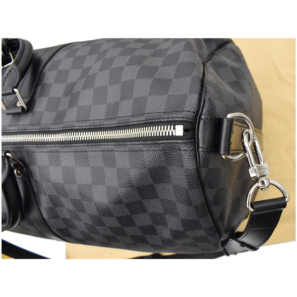 LOUIS VUITTON Keepall 55 Damier Graphite Bandouliere Travel Bag Black