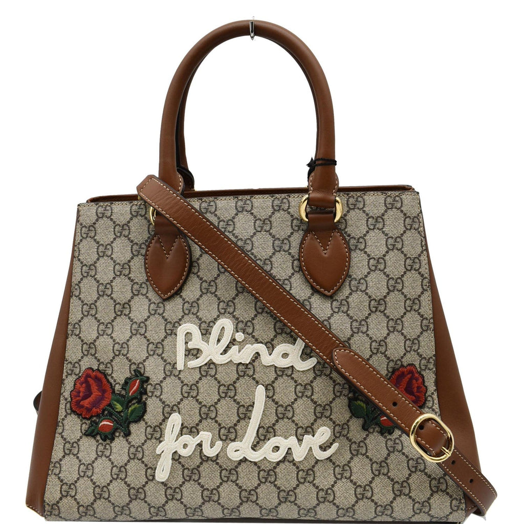 GUCCI Blind for Love Gucci Supreme Canvas Top Handle Crossbody Bag Maple Brown 453704