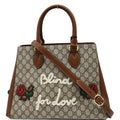 GUCCI Blind for Love Gucci Supreme Canvas Top Handle Crossbody Bag Maple Brown 453704