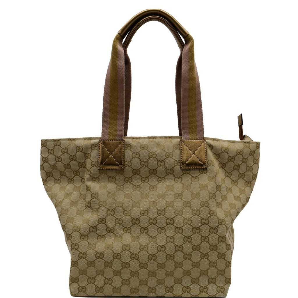GUCCI Sherry Gucci Canvas Leather Tote Bag Beige 131231