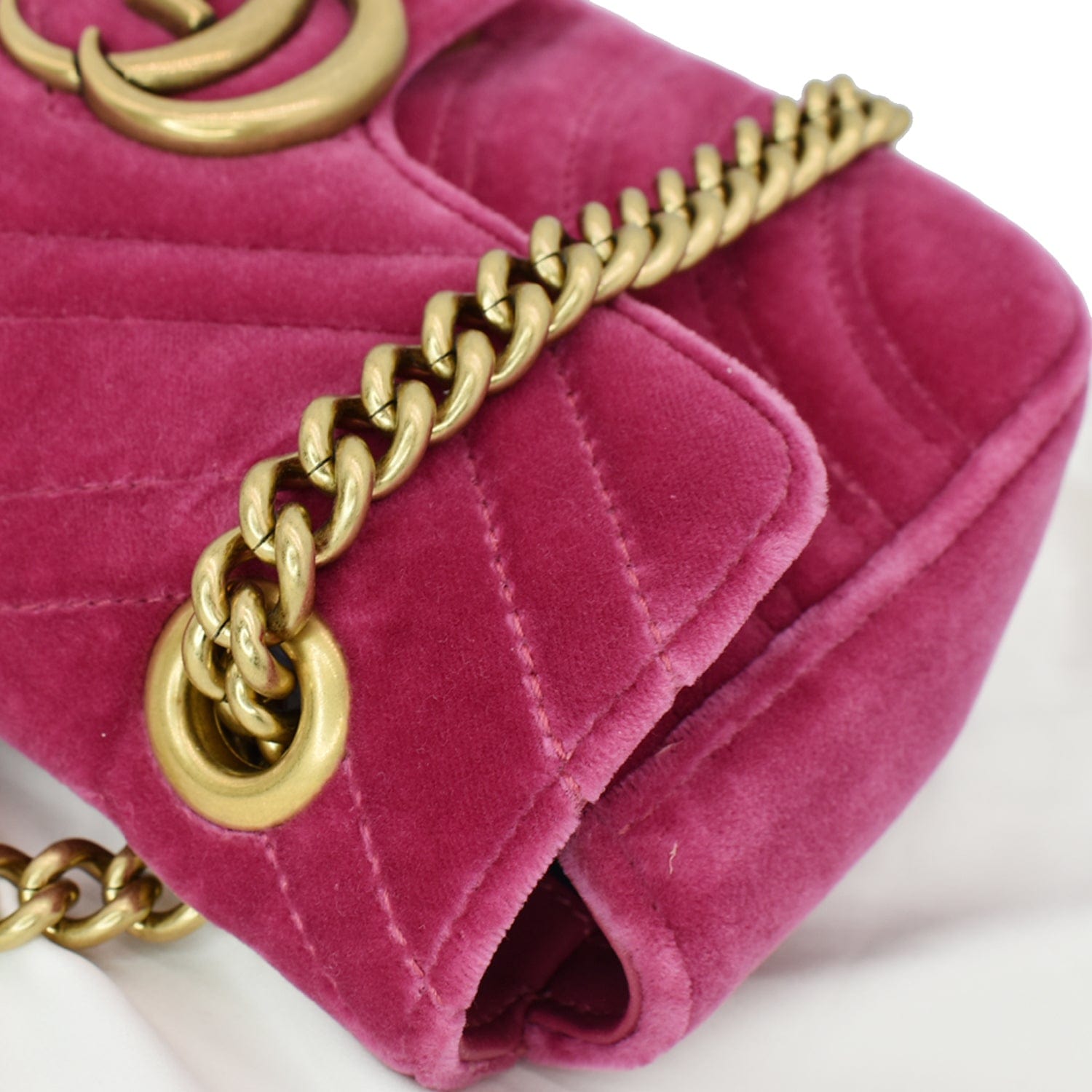 GUCCI Gucci Marmont Velvet Mini Shoulder Crossbody Bag Pink 446744