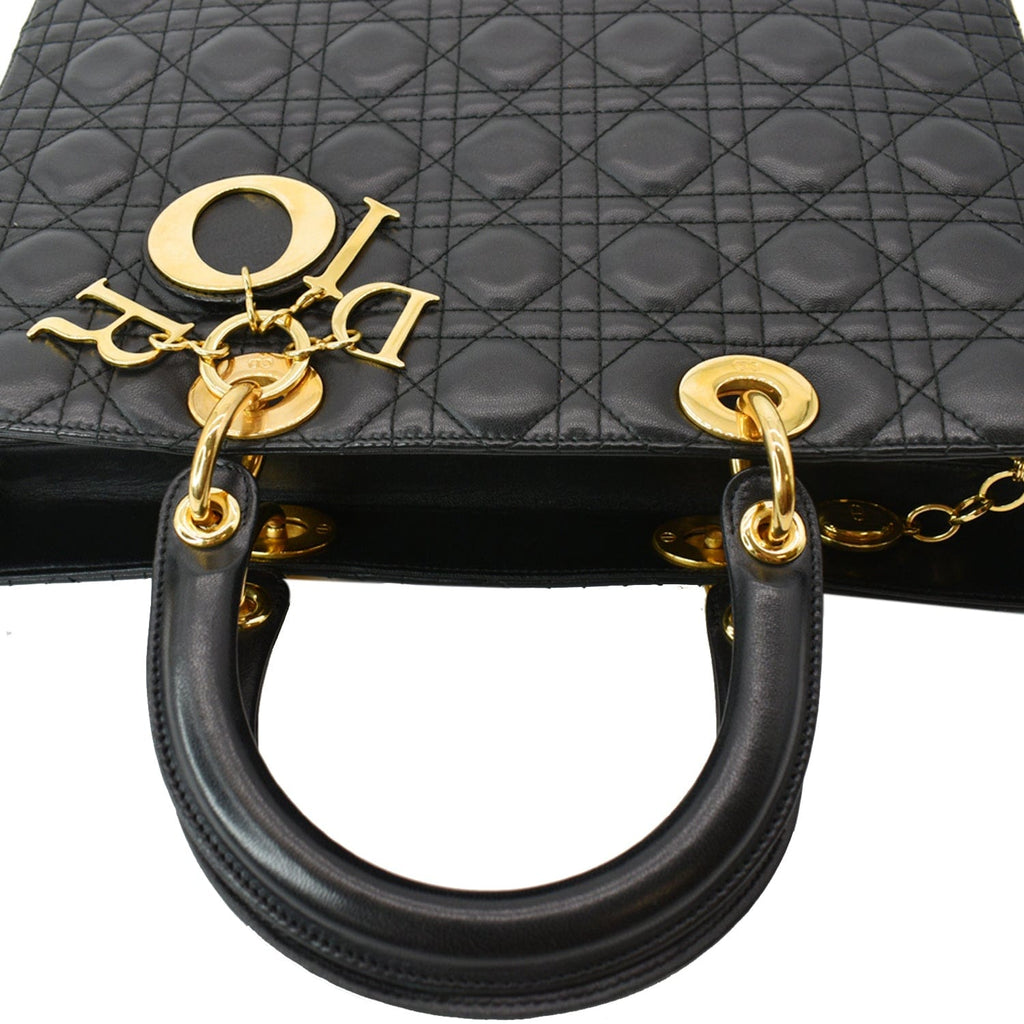 CHRISTIAN DIOR Large Lady Dior Cannage  Shoulder Bag Black