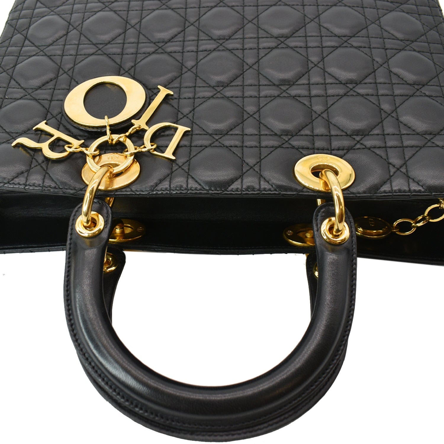 CHRISTIAN DIOR Large Lady Dior Cannage  Shoulder Bag Black