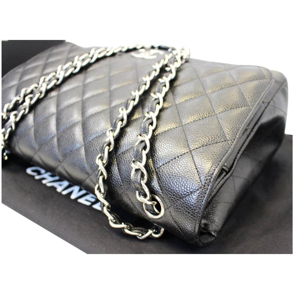 Chanel Maxi Caviar Leather Leather Jumbo Double Flap Shoulder Bag Black