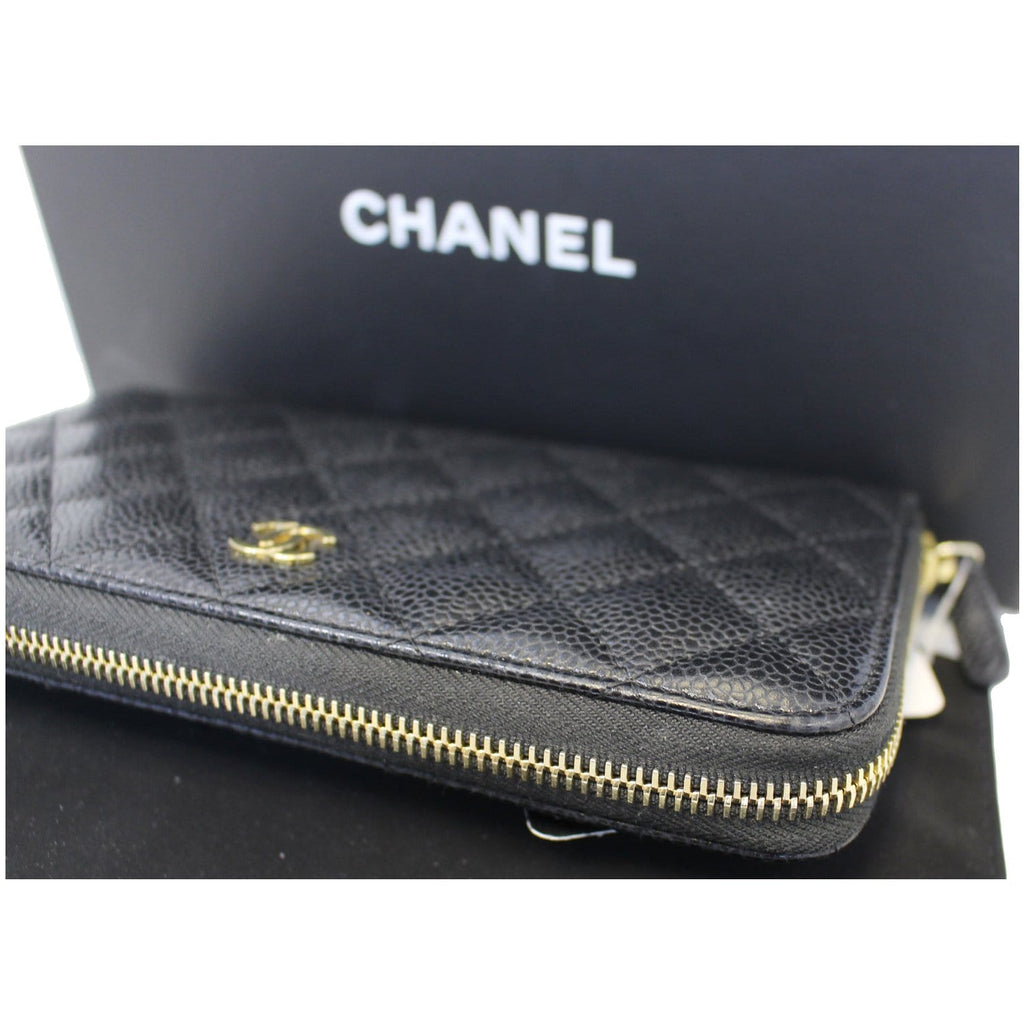 Chanel Black Caviar Leather Leather Zippy Wallet Black