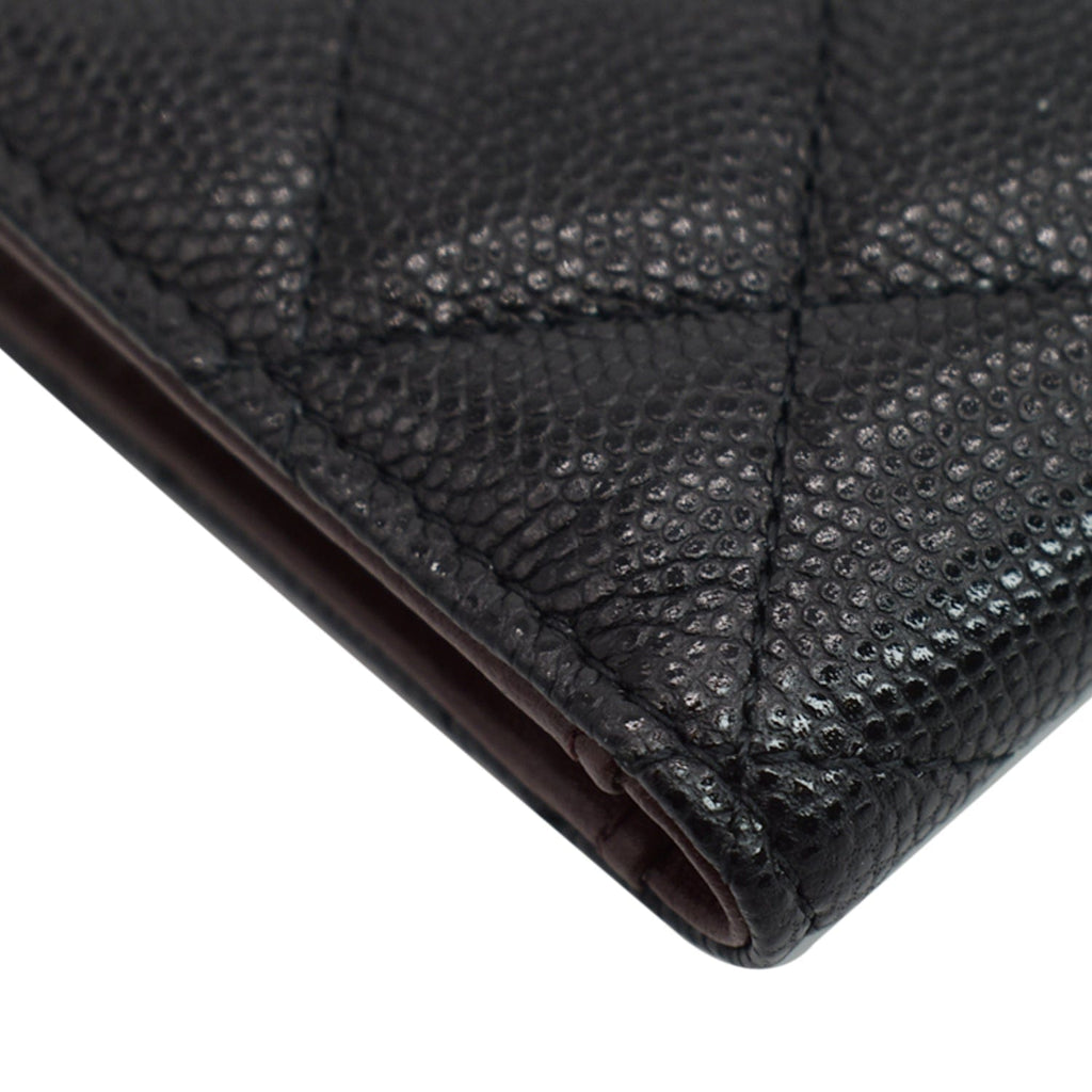 Chanel CC Card Holder Quilted Caviar Leather Wallet Black