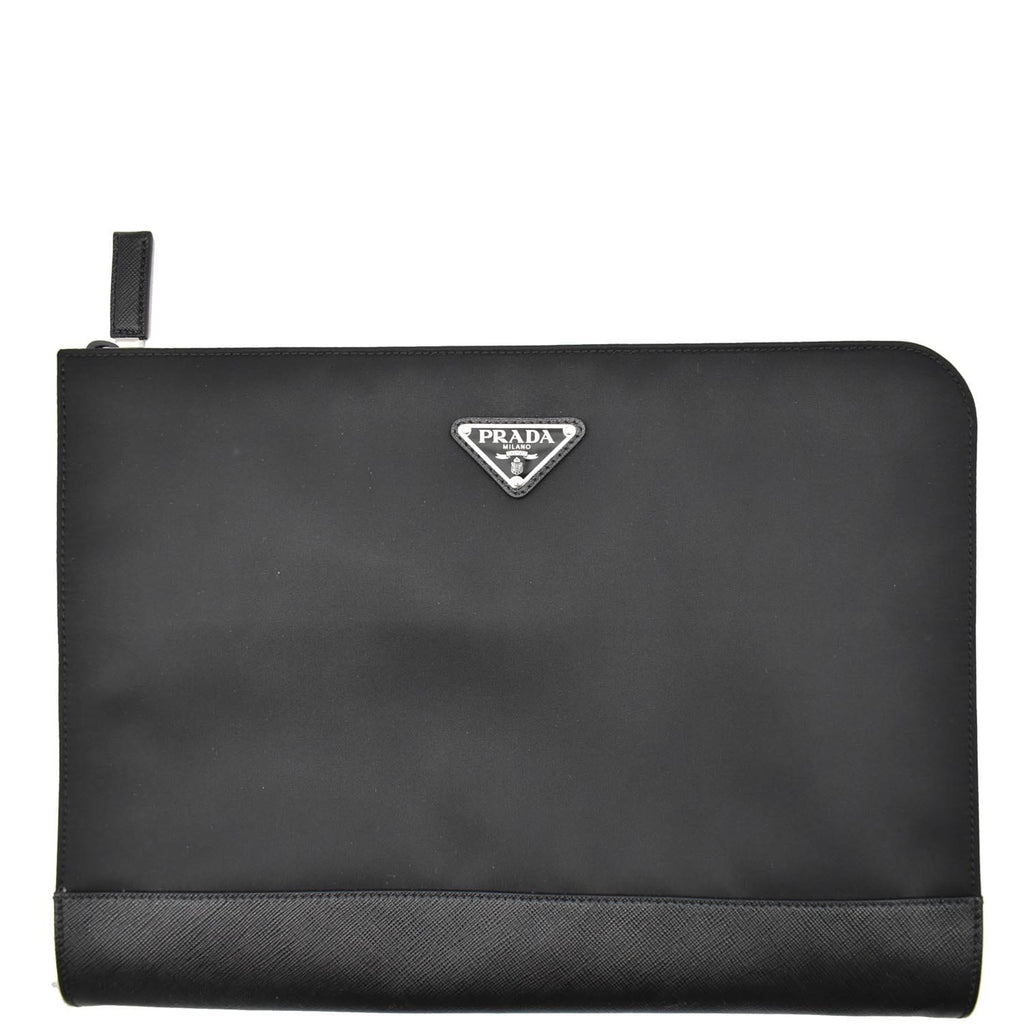 PRADA Document Nylon Leather Pouch Black