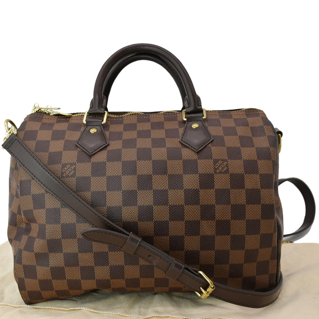 LOUIS VUITTON Speedy 30 Bandouliere Damier Ebene Satchel Bag Brown
