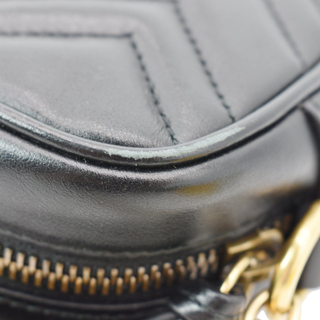 GUCCI Gucci Marmont Matelasse Mini Leather Crossbody Bag Black 448065