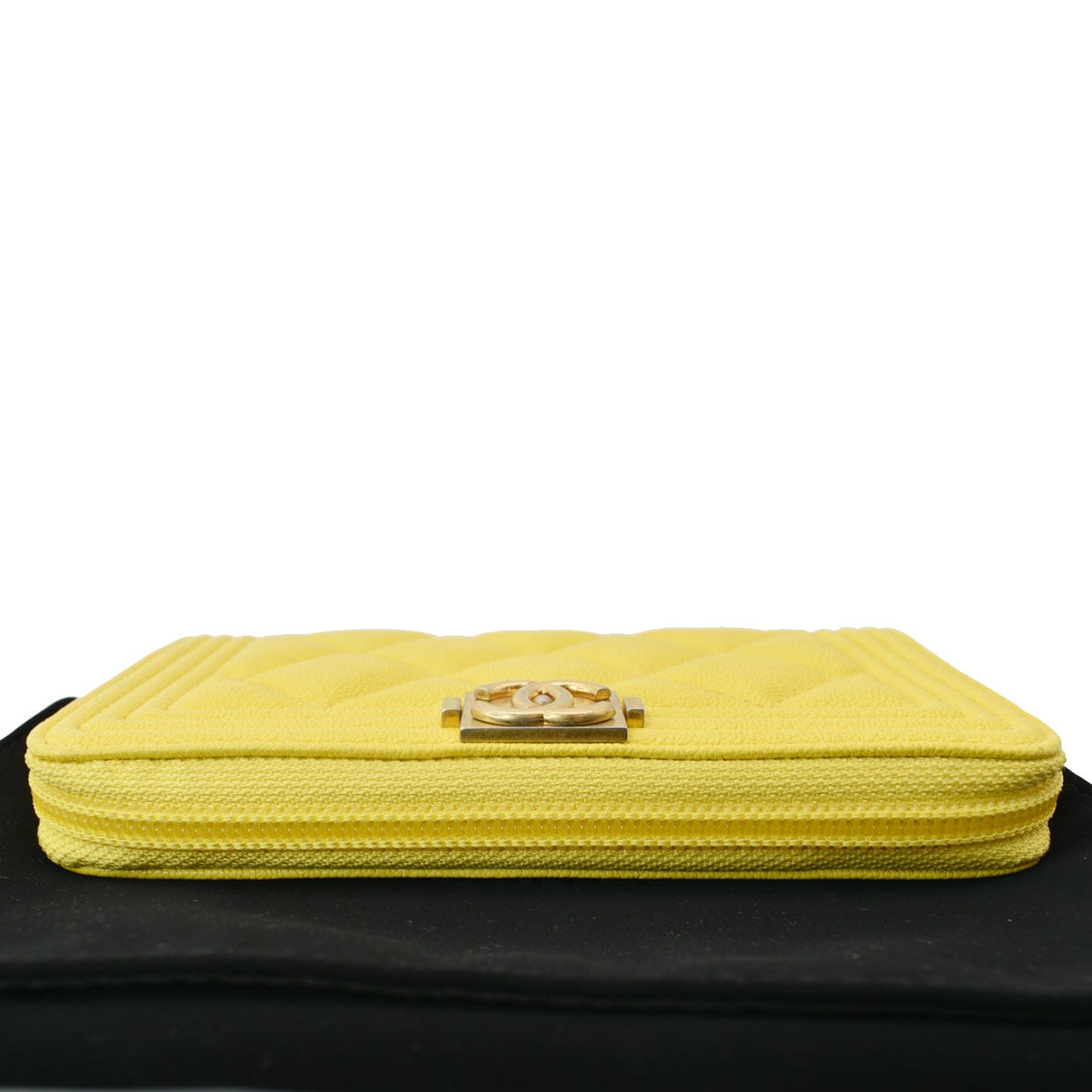 Chanel Boy Caviar Quilted Zip Around Wallet Yellow