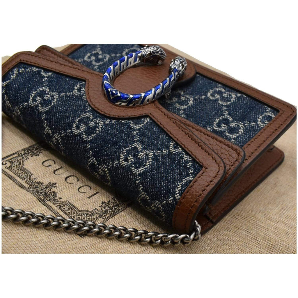GUCCI Dionysus Super Mini Gucci Jacquard Denim Chain Shoulder Bag Dark Blue 476432