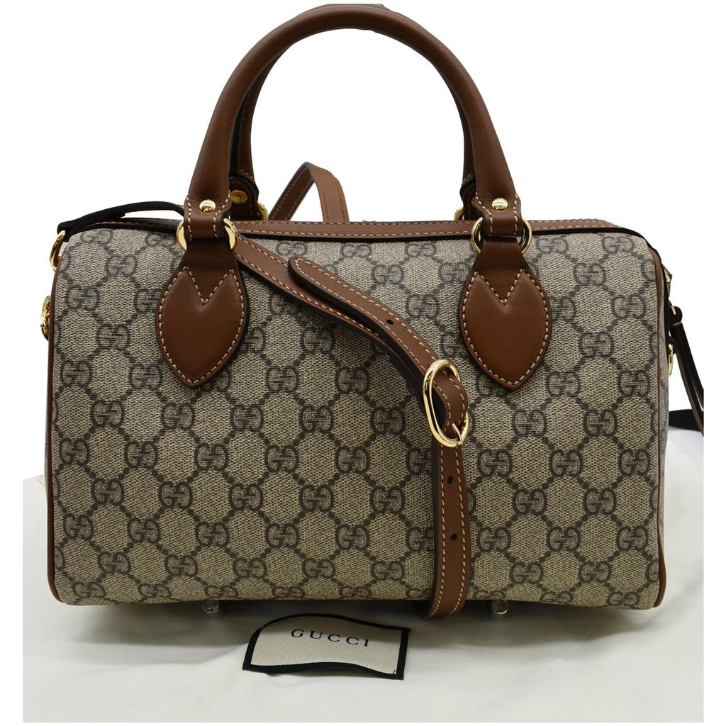 GUCCI Blind for Love Embroidered Gucci Supreme Canvas Boston Bag Maple Brown 409529