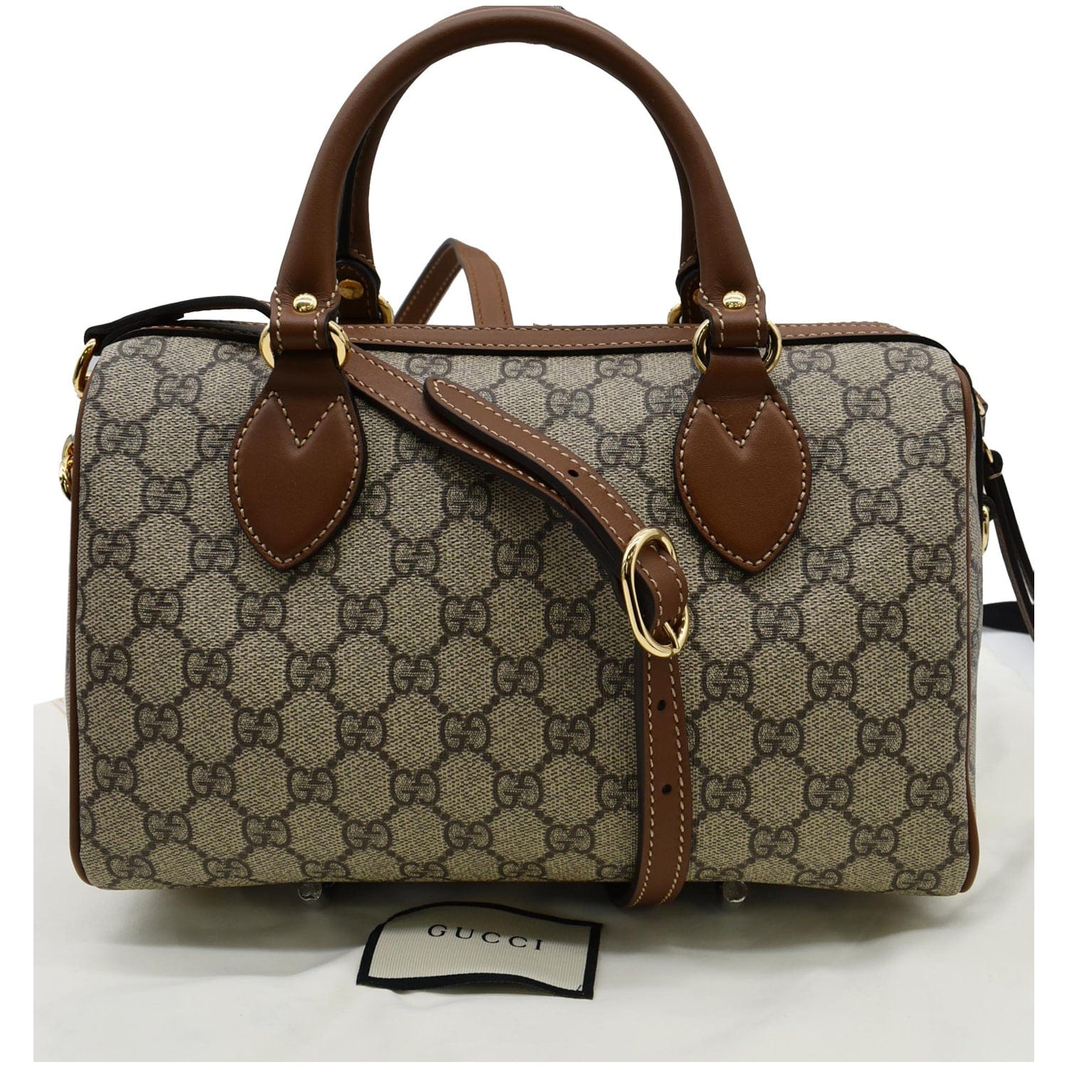 GUCCI Blind for Love Embroidered Gucci Supreme Canvas Boston Bag Maple Brown 409529