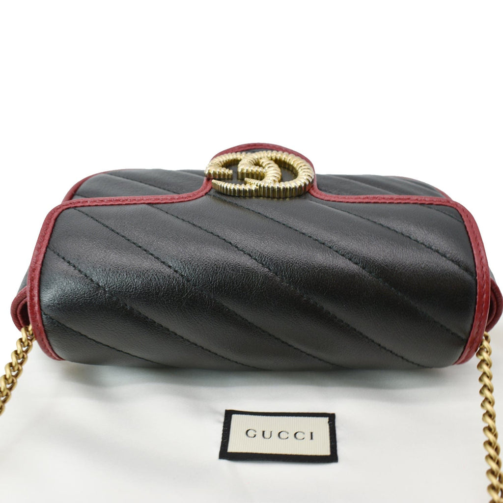 GUCCI Gucci Marmont Mini MatelassÃ© Leather Shoulder Crossbody Bag Black/Cerise 574969