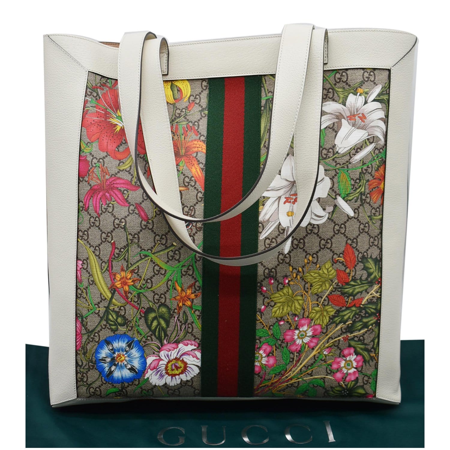 GUCCI Ophidia Gucci Flora Vertical Shopping Tote Bag White 519335