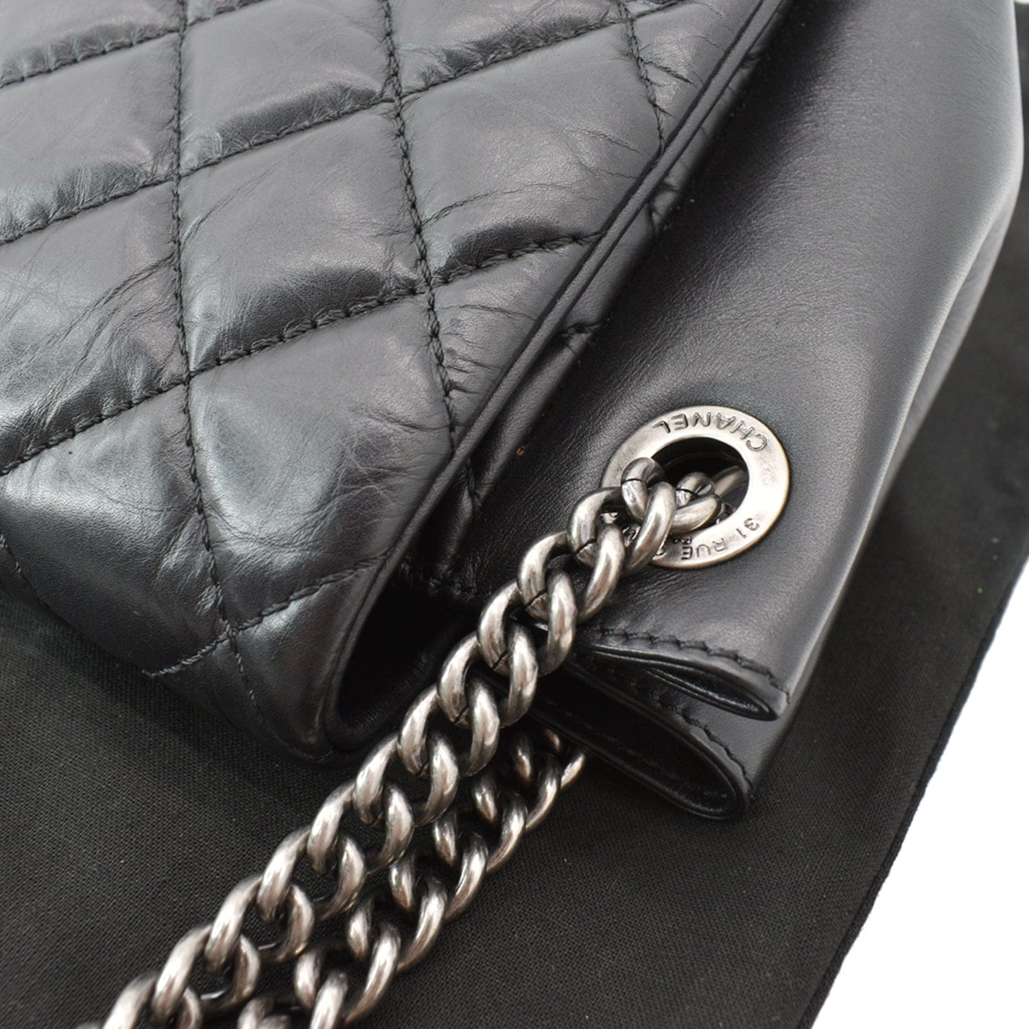 Chanel Accordion Flap Aged Leather Shoulder Bag Black