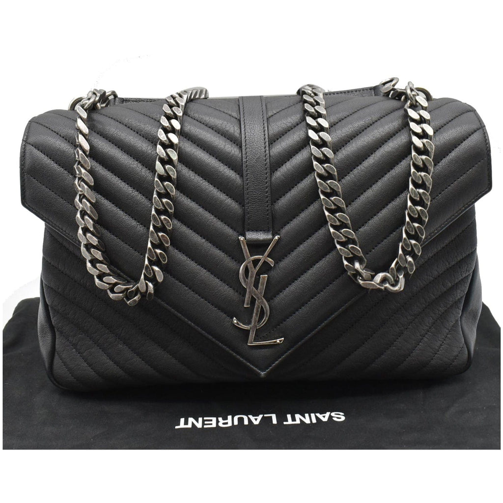 YVES SAINT LAURENT College Medium Flap MatelassÃ© Leather Shoulder Bag Black
