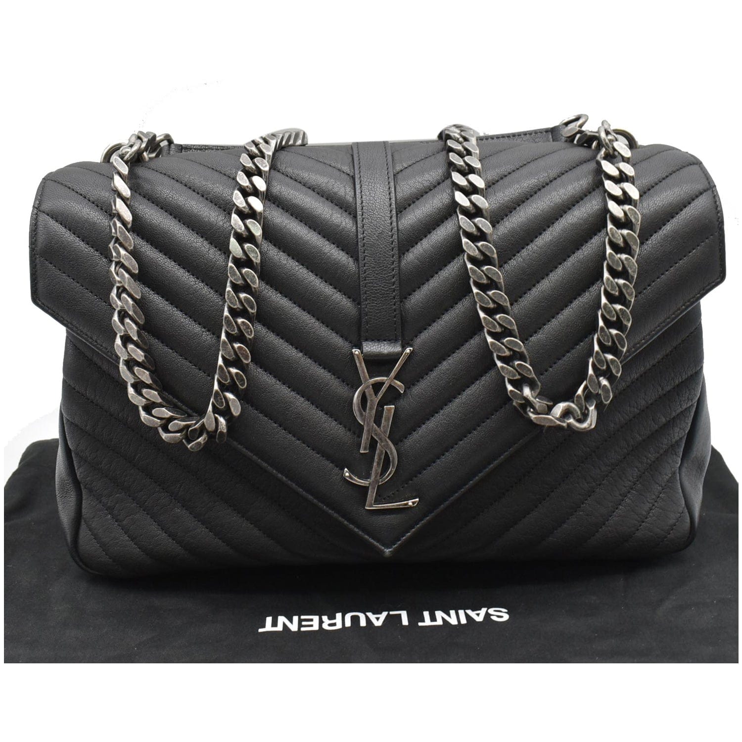 YVES SAINT LAURENT College Medium Flap MatelassÃ© Leather Shoulder Bag Black