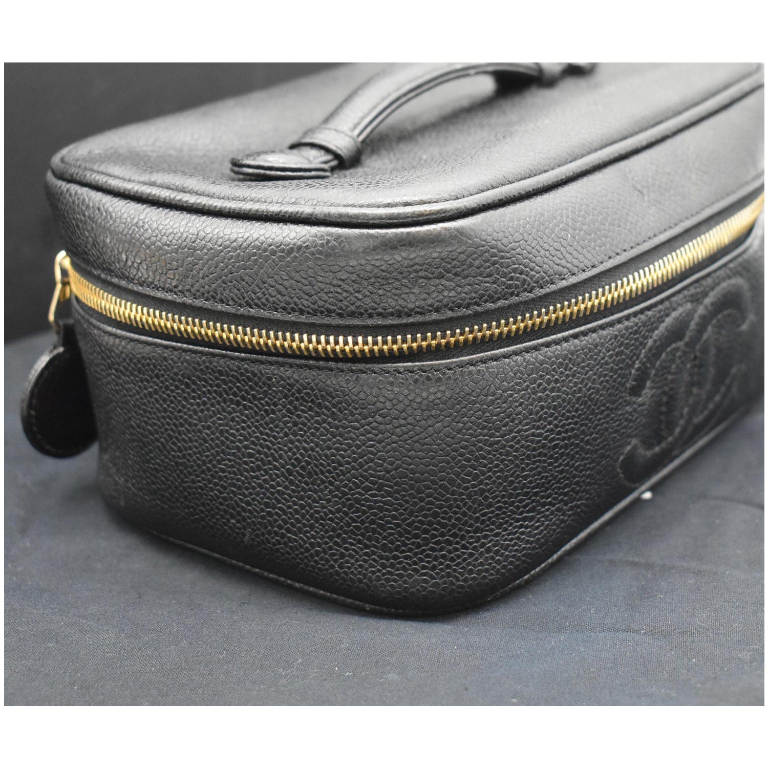 Chanel  Vanity Case Leather Chain Cosmetic Bag Black