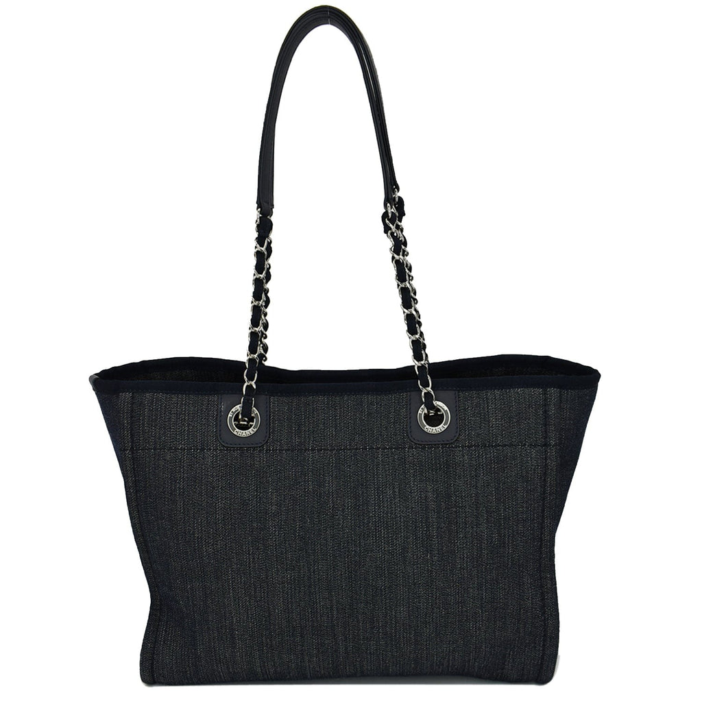 Chanel Deauville Medium Denim Leather Tote Bag Dark Blue